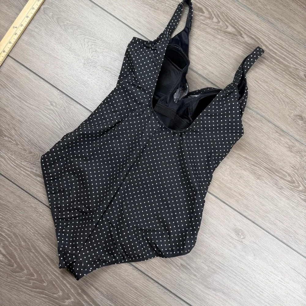 Miraclesuit Womens One Piece Swimsuit Polka Dot Surplice Black 14